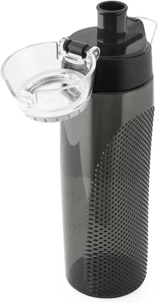 24-Ounce BPA-Free Plastic Water Bottles, 6-Pack, with Hydration Meter, Leak-Proof Lid, and Push Button Sipper, Smoke Color
