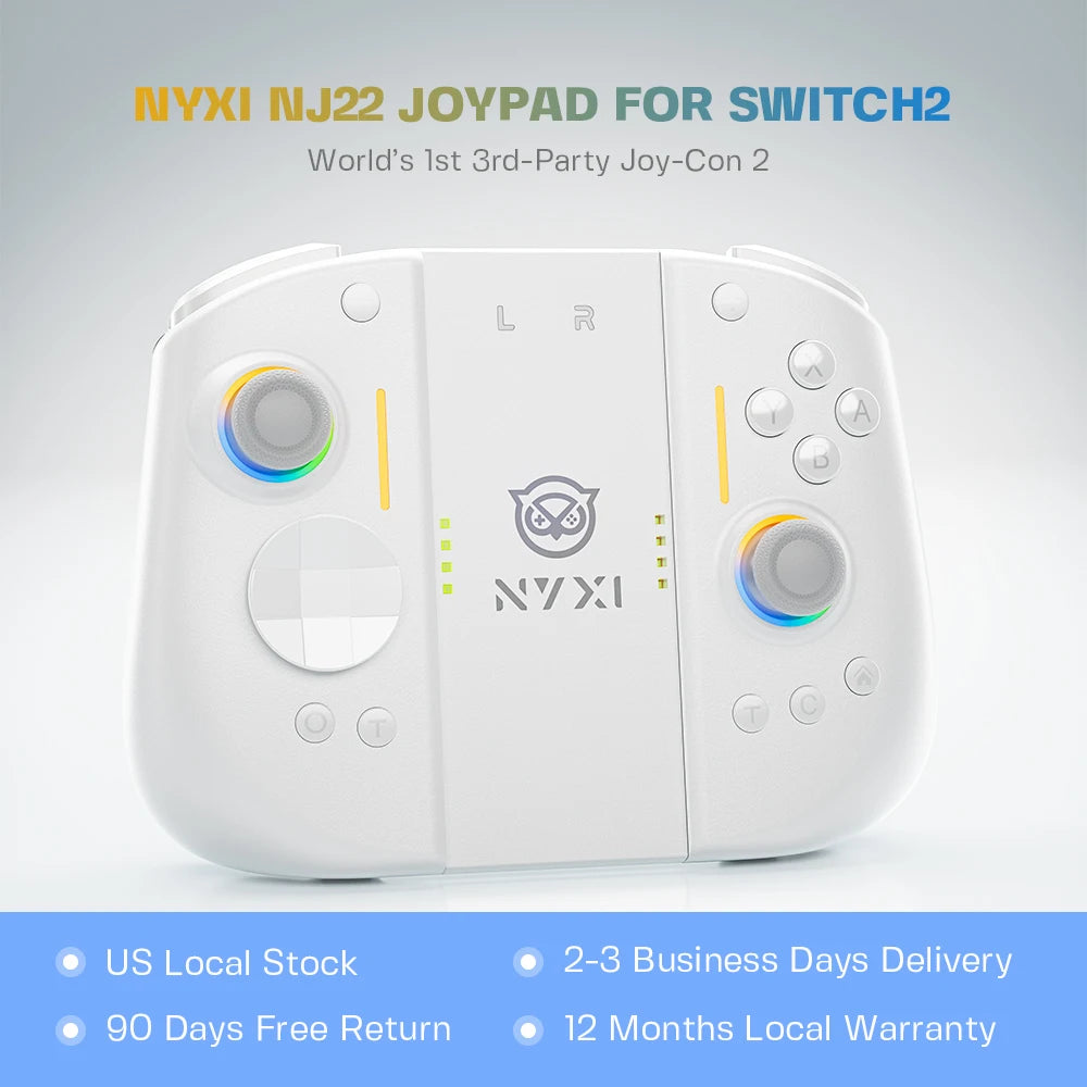 NYXI Hyperion 3 Joypad for Switch 2, Magnetic Modular, Hall Effect No Drift, Mechanical Switches, 9-Axis Gyro - White