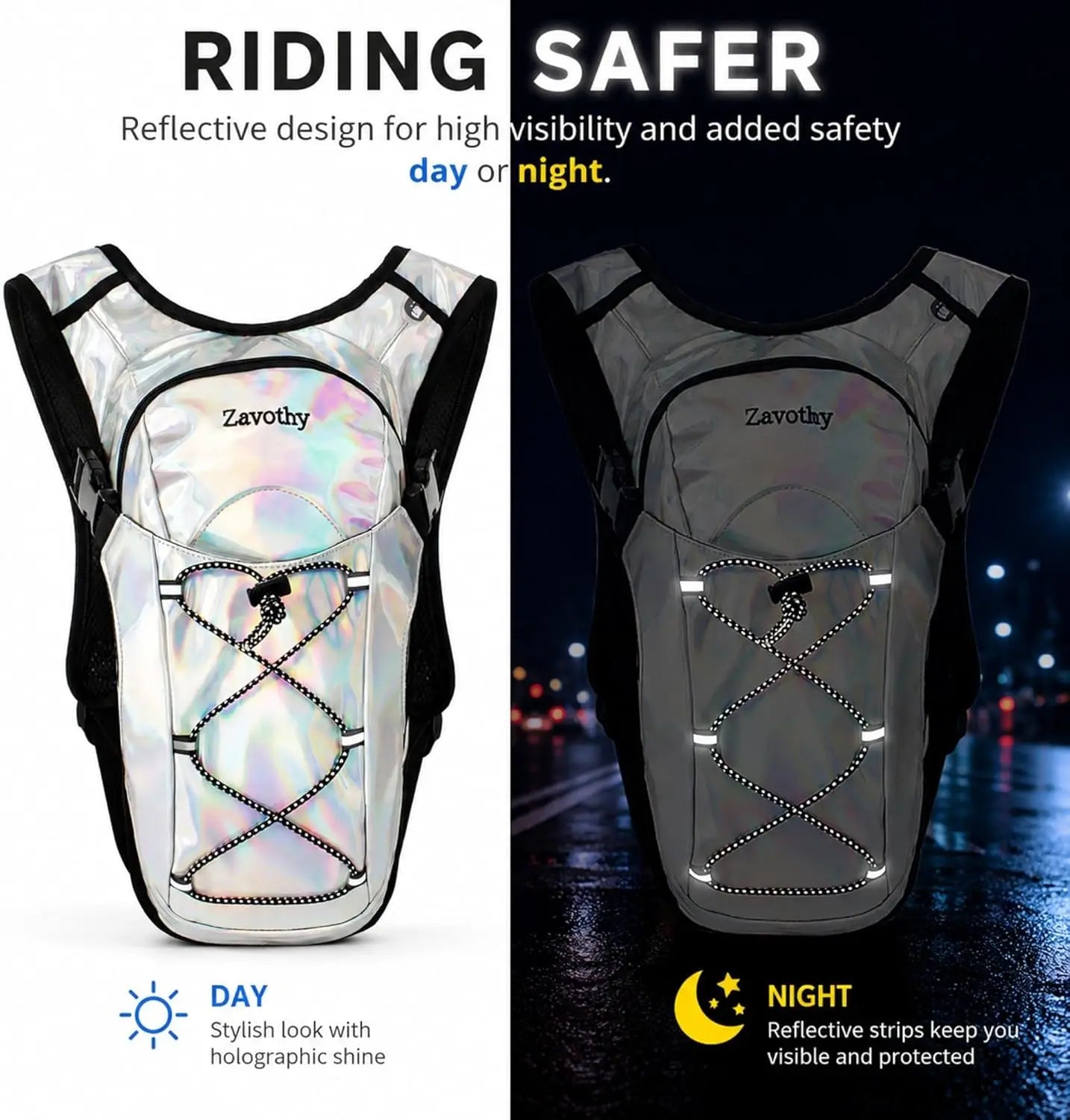 Reflective Hydration Backpack 2L Bladder For Hiking Running Cycling Festivals