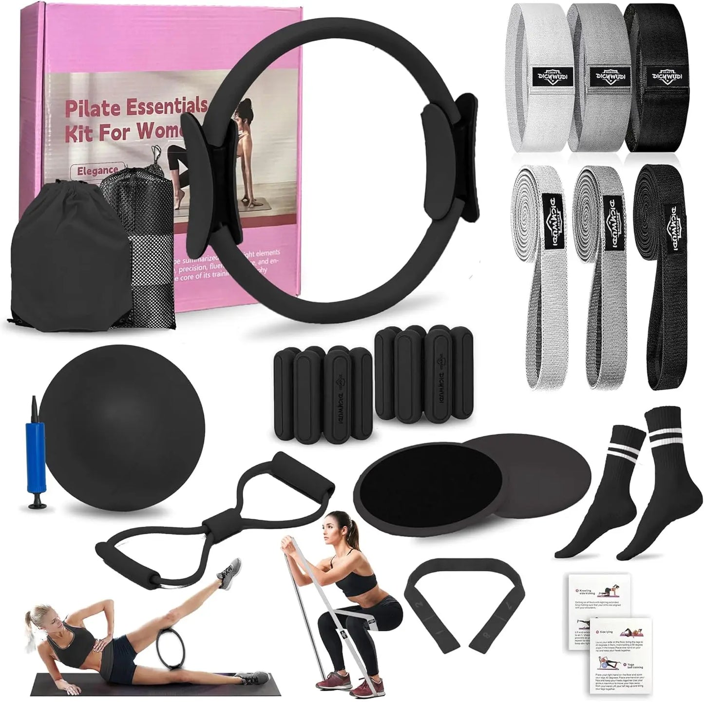 Pilates Essentials Kit for Home Women, Pilates Equipment for Workouts, 6 Fabric ResiBands, 12 Inch
