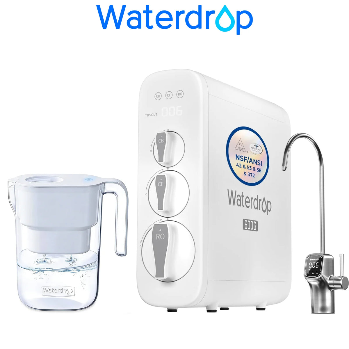 Waterdrop G3P600 Reverse Osmosis System With Smart LED Faucet