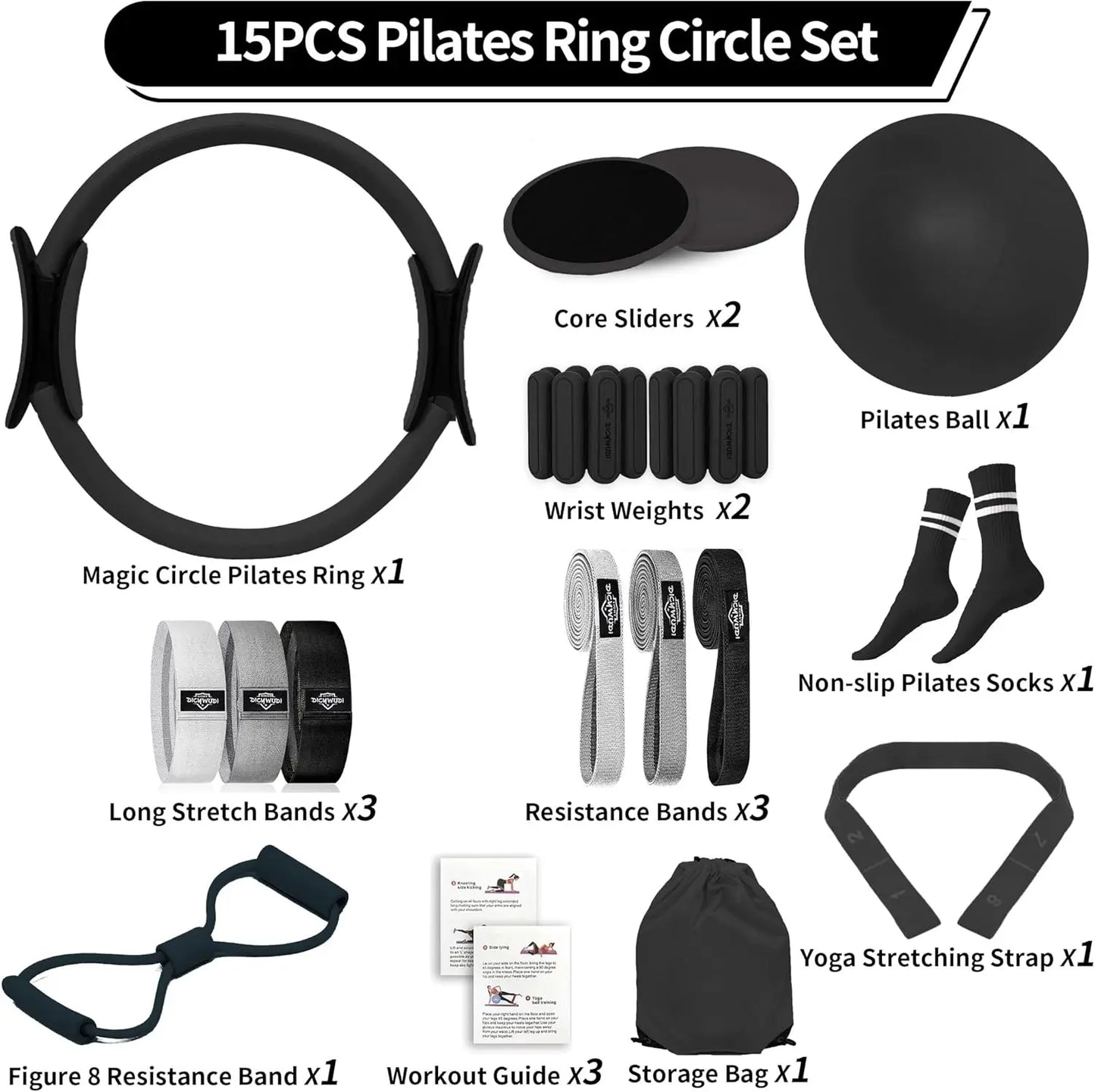 Pilates Essentials Kit for Home Women, Pilates Equipment for Workouts, 6 Fabric ResiBands, 12 Inch