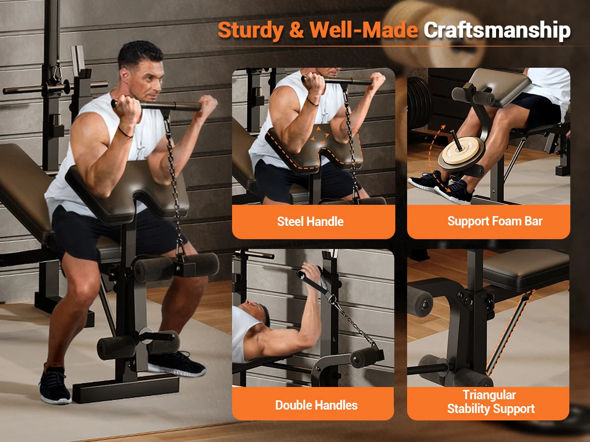 HiMISS 4-In-1 Adjustable Weight Bench, Foldable With Leg Press.