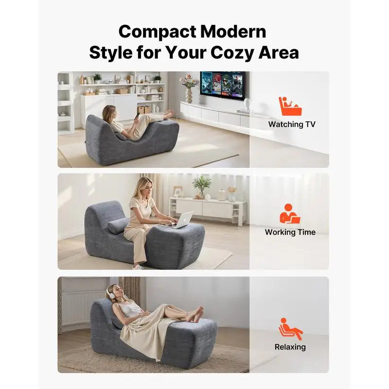 Yoga Chair Chaise, Ergonomic Chaise Lounge Chair for Yoga, Modern Boneless Curved Foam Lounge Indoor for Massage, Stretching, Relaxation, Exercise, Used in Living Room, Bedroom, Balcony, Grey
