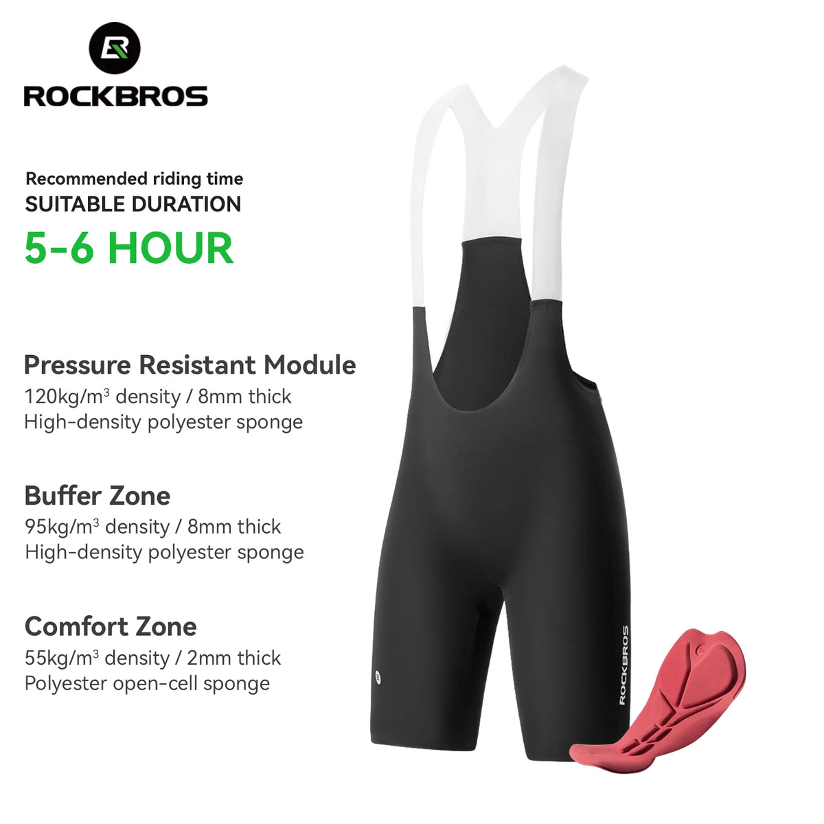 ROCKBROS Breathable Cycling Bib Shorts With Sponge Cushion Pad