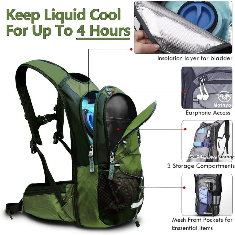 2L BPA Free Bladder Insulated Hydration Backpack, Ideal for Running, Cycling, Camping - Keeps Liquid Cool up to 5 Hours