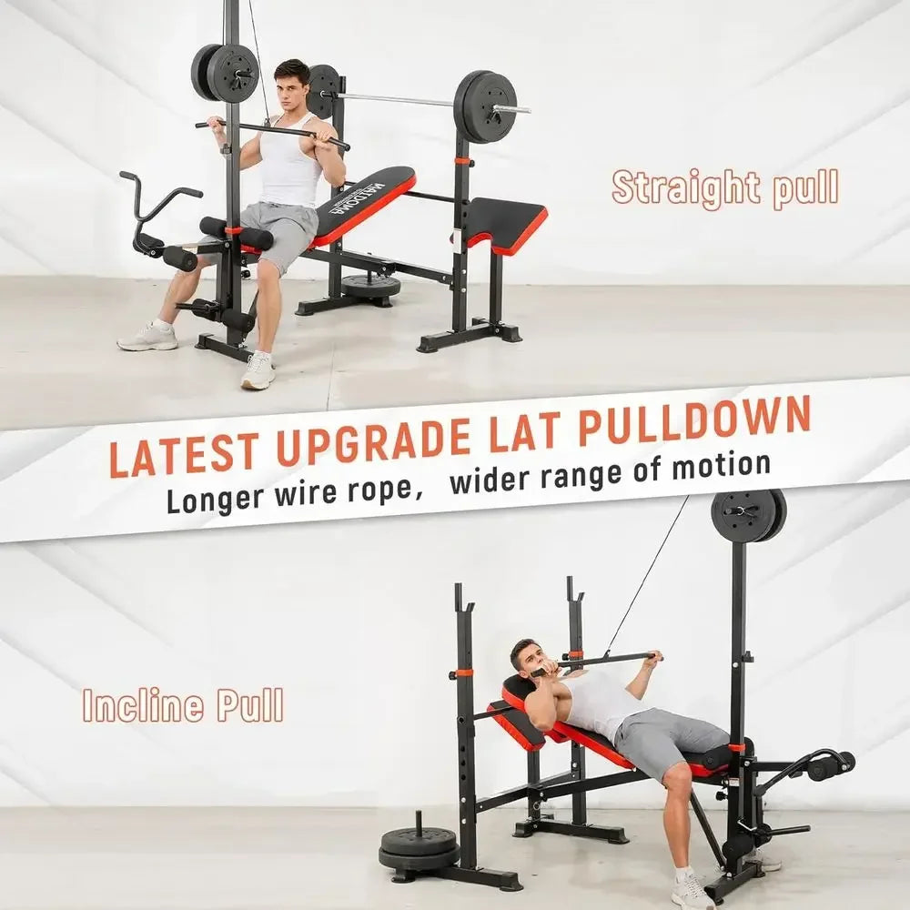 1500-Pound Capacity 8-in-1 Adjustable Weight Bench with Lat Pulldown, Leg Extension/Curl, Preacher Curl, and Squat Rack