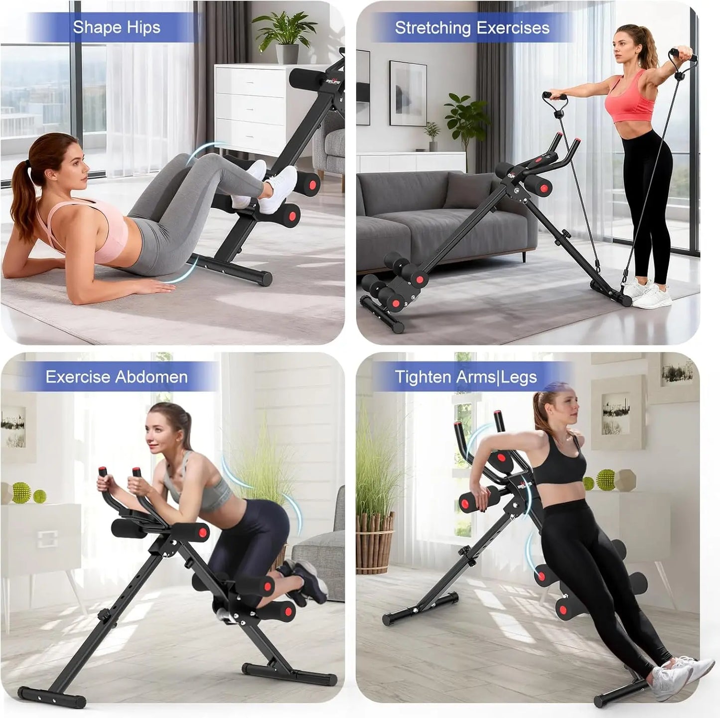 Foldable Core Abdominal Trainer With 3 Level Adjustable Resistance Bands