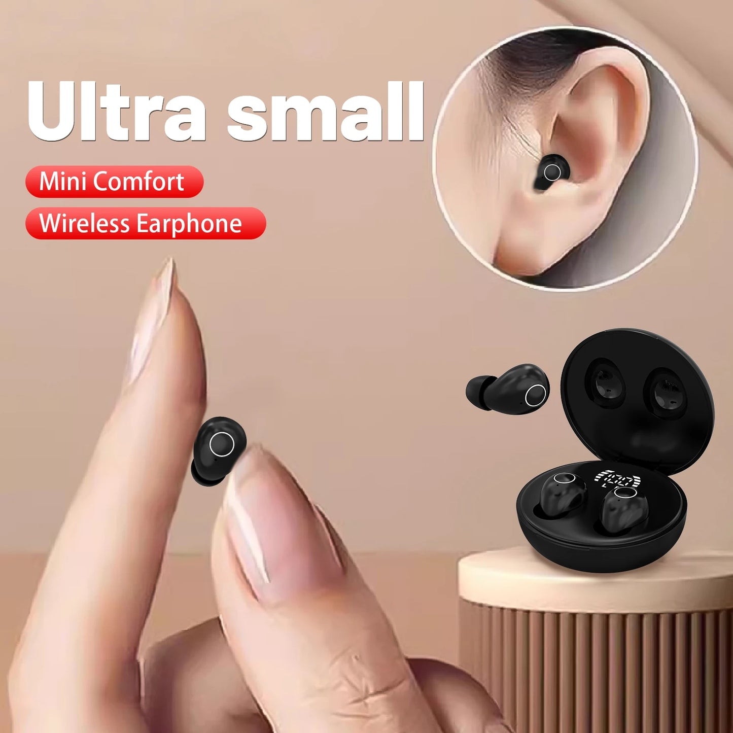 Ultra Small Invisible Sleeping Earbuds Wireless Bluetooth Earphones, Bass HIFI Music, Suitable For Casual Sports, Work, Classroom, Comfortable Wearing Noise Cancelling Headphones, Birthday Gift For Male And Female Couples And