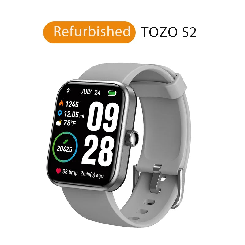 Refurbished TOZO S2 Smartwatch Waterproof 5ATM Smart Watch Alexa Built-in Fitness Tracker Swim Sport Watch for Android IOS