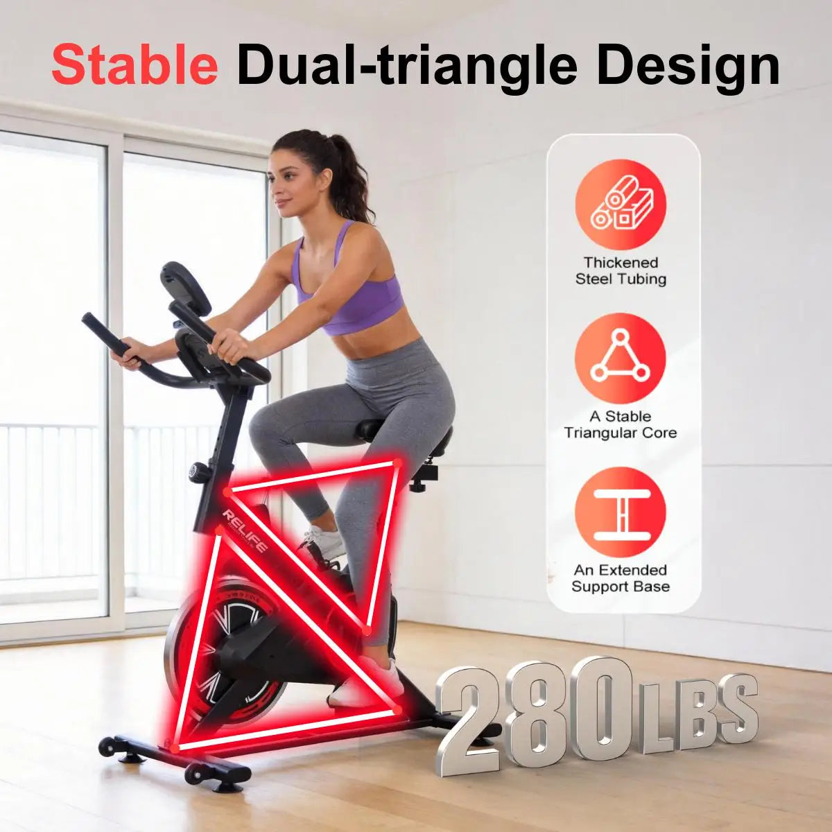 RELIFE Exercise Bike Stationary for Home Indoor,Cycling Bike with Silent Belt Drive for Home Cardio,Brake Pad