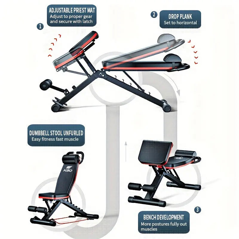 New Multi-Functional Folding Fitness Bench - Adjustable Roman Chair, Dumbbell Bench with Pillow Pad, Headrest and Drawstring