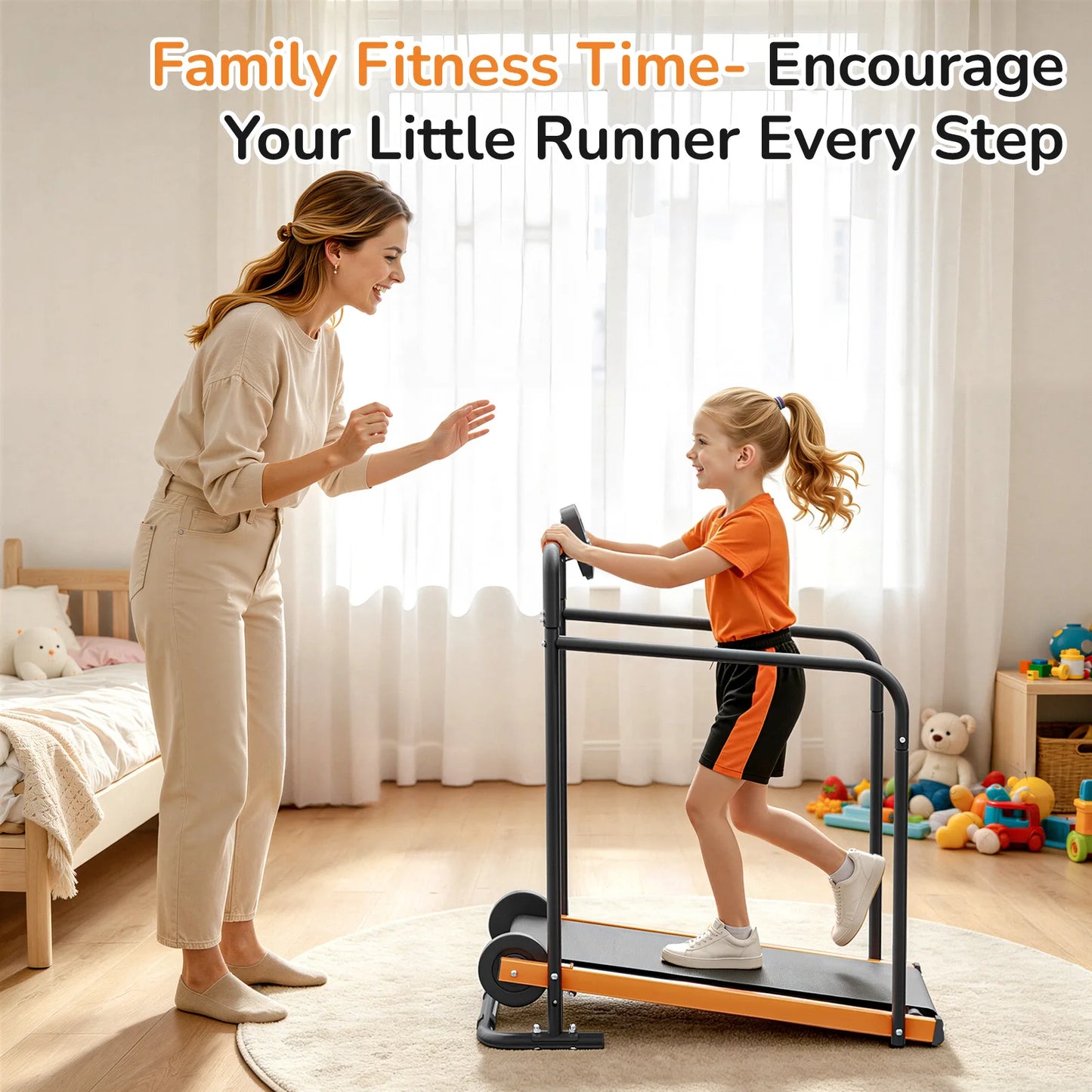 AKLUER Kids Walking Pad Treadmill - Non-Electric Indoor Exercise Equipment for Boys & Girls, Self-Propelled Fitness Toy with Front Padded Rails, Safe Active Play Gym for Home Use