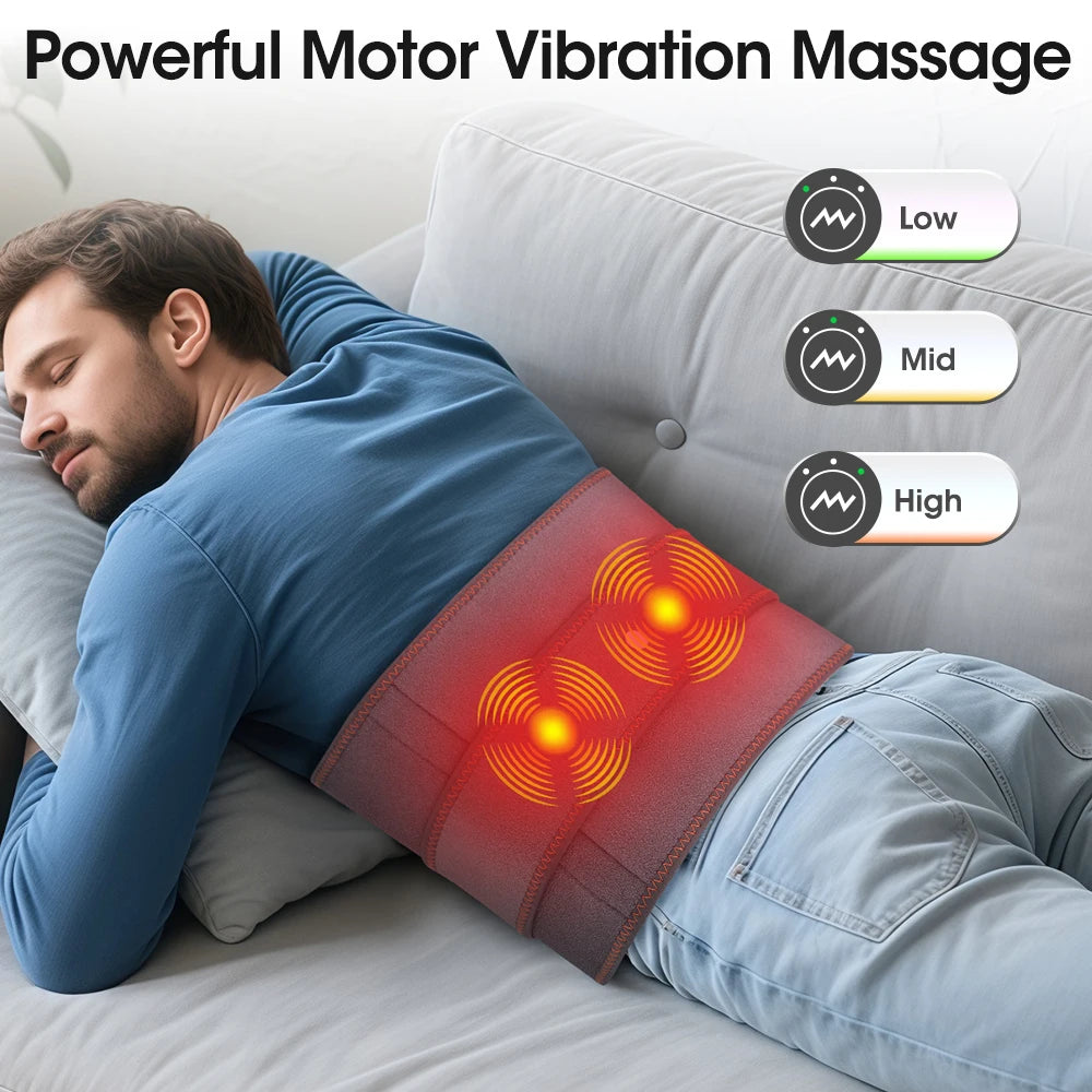 Cordless Hating Pad with Massager, Heating Pad for Back Pain Relief, Vibration Massage Heated Waist Belt Support, Portable Low Back Massager with 3 Heating Levels, Gifts for Women Men