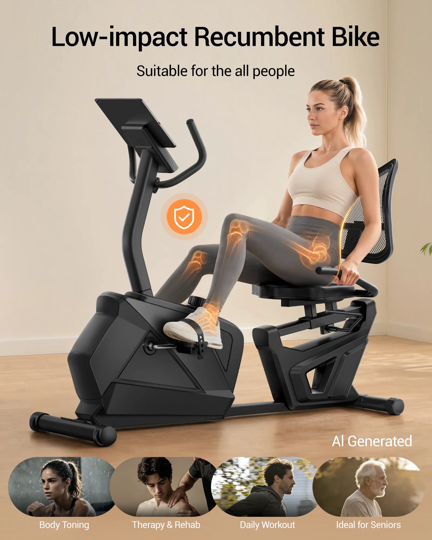 New ROBORE CBR80 Recumbent Exercise Bike, Quiet Recumbent Stationary Bike for Adults & Seniors, Magnetic Stationary Bike with 16-Level Resistance, Supports 350LB, Heart Rate Handle & LCD Display