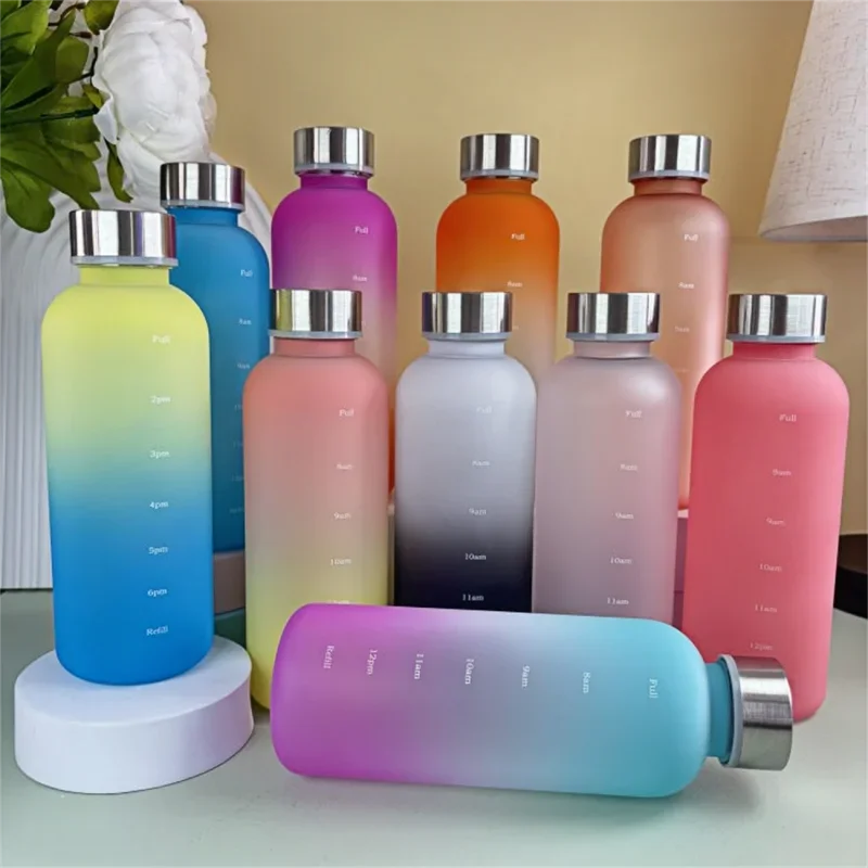 Time Marker Water Bottle Eco Friendly BPA Free Frosted Plastic