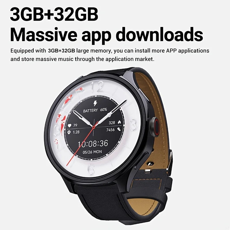 Android 4G SIM Smartwatch, Large 1.73-inch AMOLED Display, 3 GB RAM + 32 GB Storage for Men and Women, Rotating Camera, Wi-fi, GPS, 800 MAh Battery, Activity Tracker
