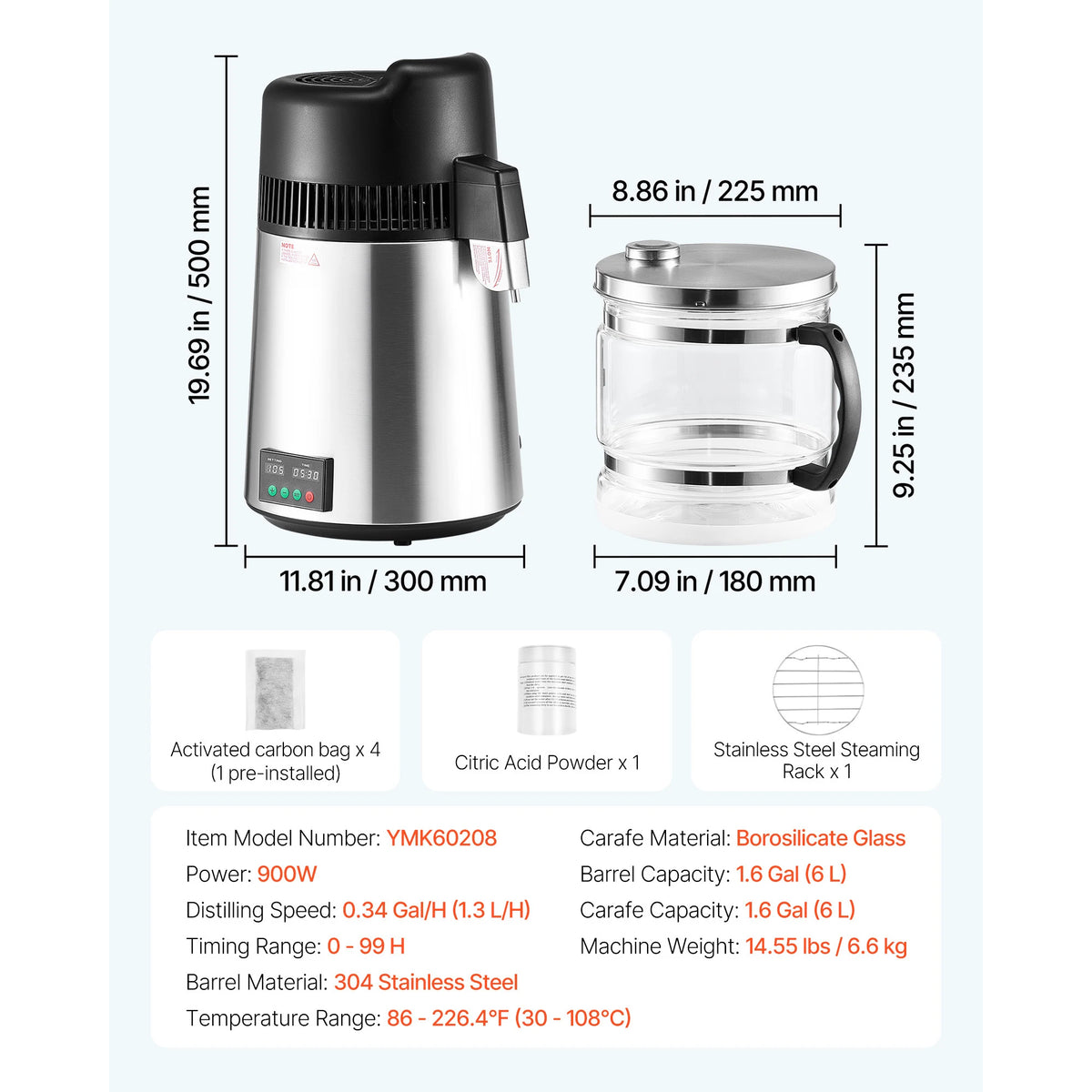 VEVOR Countertop Water Distiller Stainless Steel Pure Water Maker