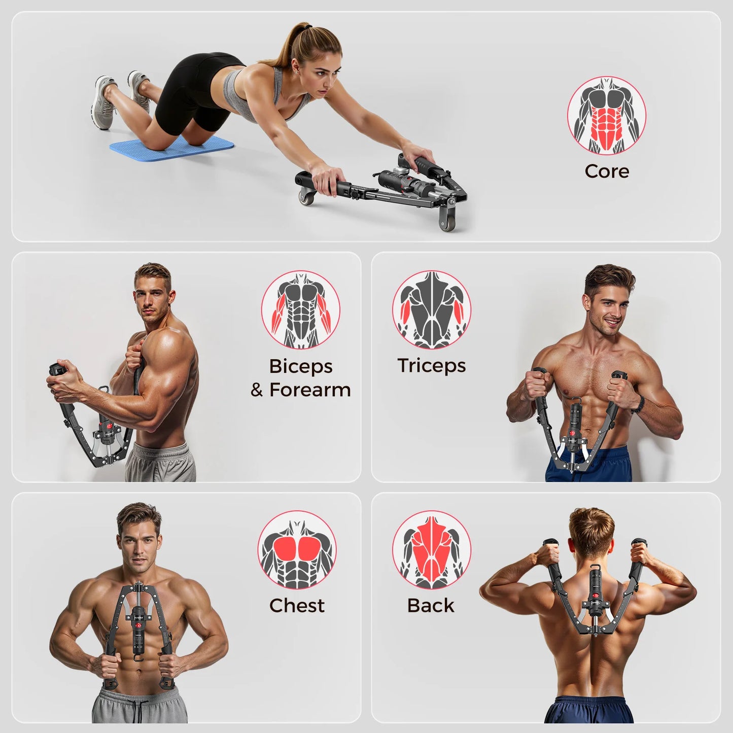 Full Body Power Trainer with Hydraulic Resistance, Push Twist Board with Ab Wheel for Chest, Arms, Shoulders and Core Strength