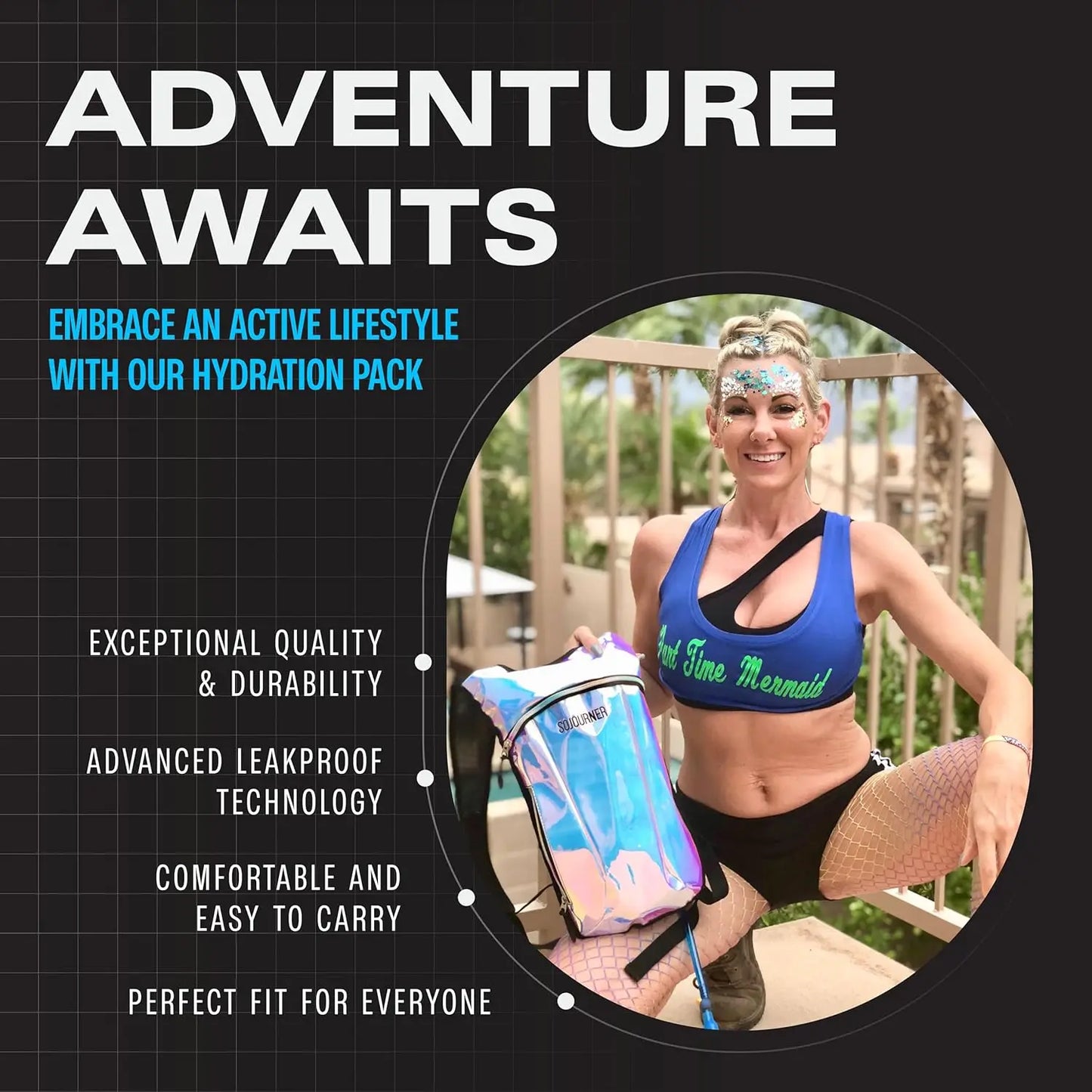Hydration Backpack With 2L Bladder Leak Proof For Hiking Running Festivals