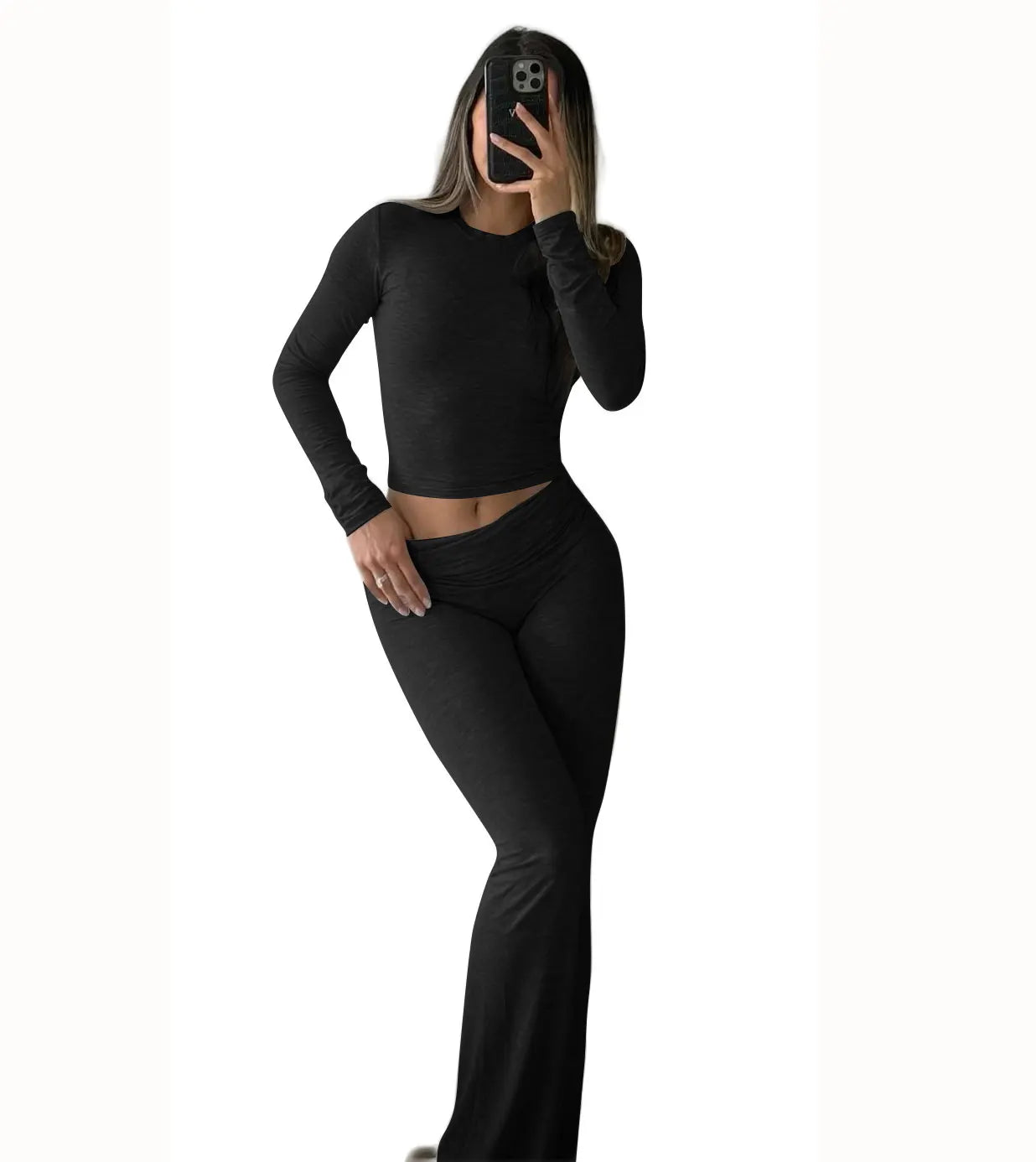 Women's Yoga Two-Piece Set Long-Sleeve Wide-Leg Activewear Casual Home