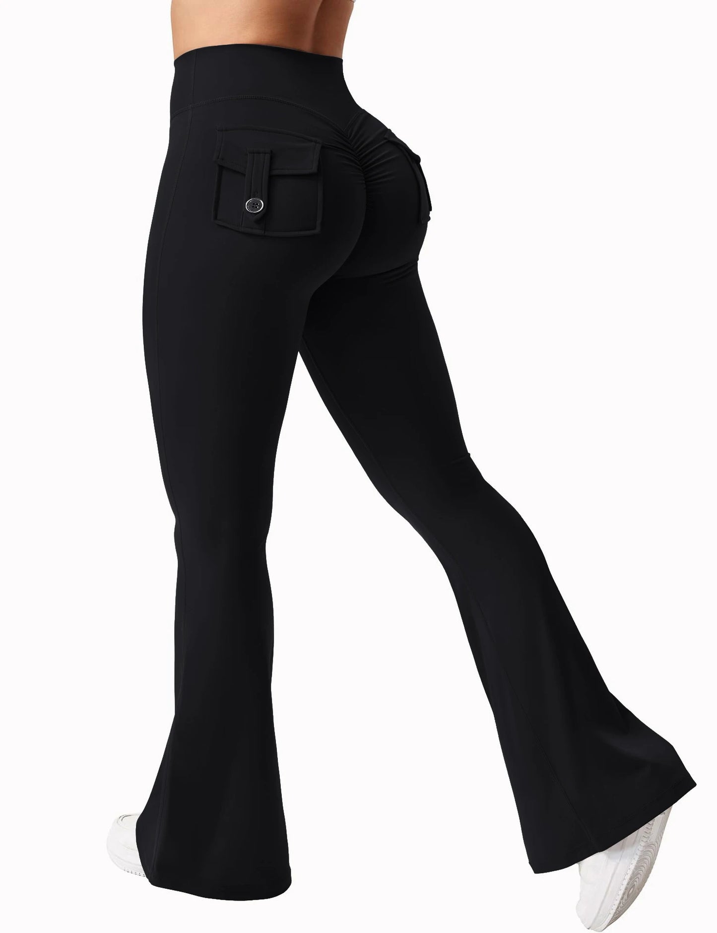 Women Yoga Flare Trousers High Waist Wide Leg With Pockets