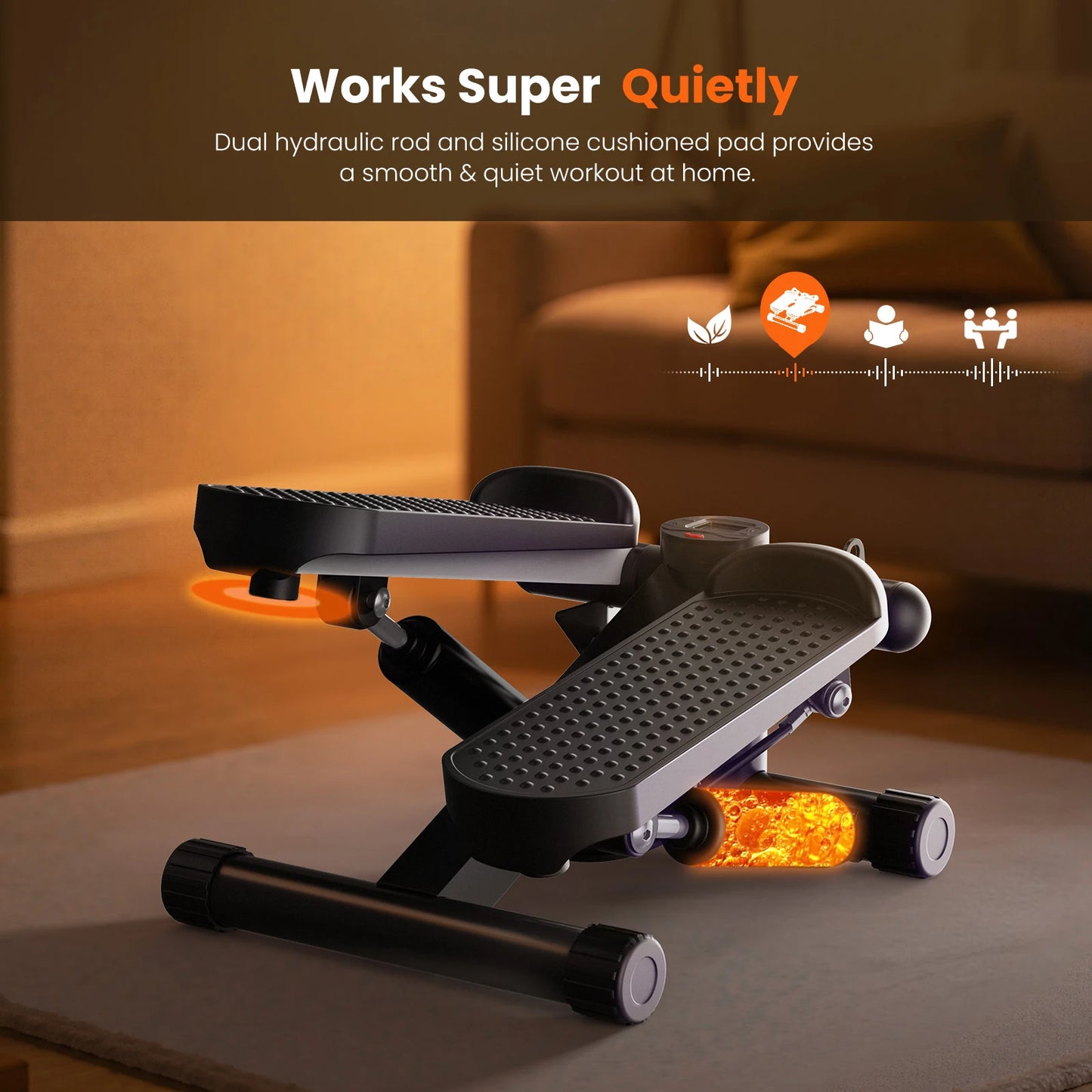 JHK Mini Stepper with Resistance Bands 300 LBS Weight Capacity Hydraulic Home Stepper Machine Compact Cardio Equipment with LCD Monitor No Assembly Required