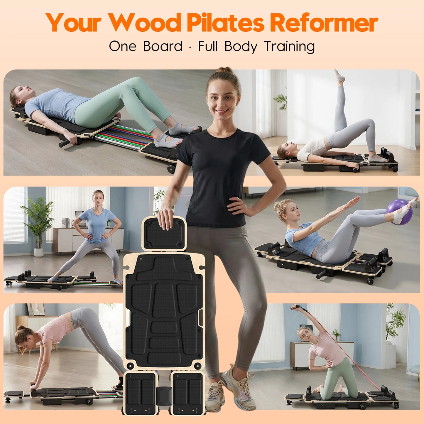 5-in-1 Pilates Reformer Home Gym For Full Body Workout