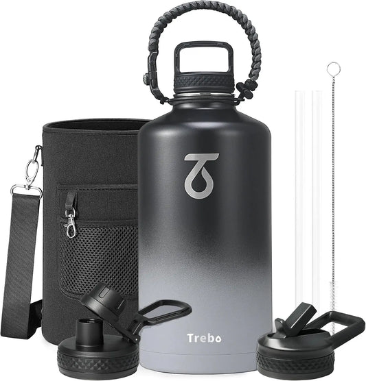 128oz Insulated Stainless Steel Water Bottle with Straw Spout and Handle, 1 Gallon Large Sports Jug, Food-Grade Triple Wall Vacu