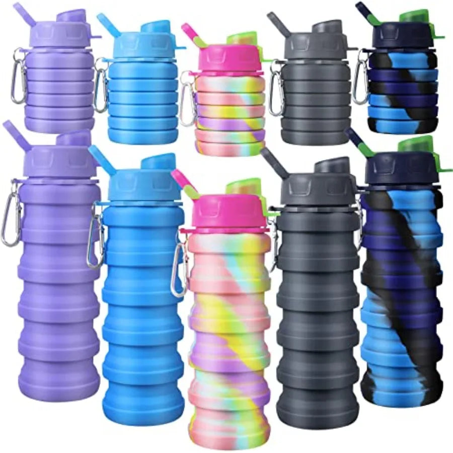 Collapsible Water Bottles 5 Pack Portable Foldable Silicone Leak Proof