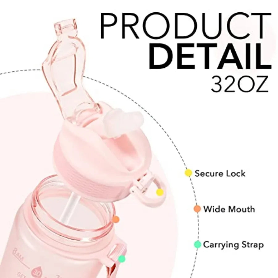 Copolyester Water Bottle With Straw And Hydration Time Markings