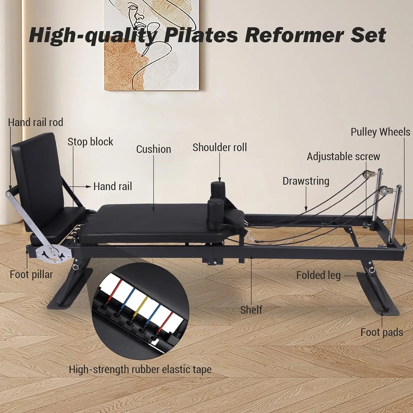 HiMISS Foldable Reformer Pilates Machine With Adjustable Heights And Jump Boards