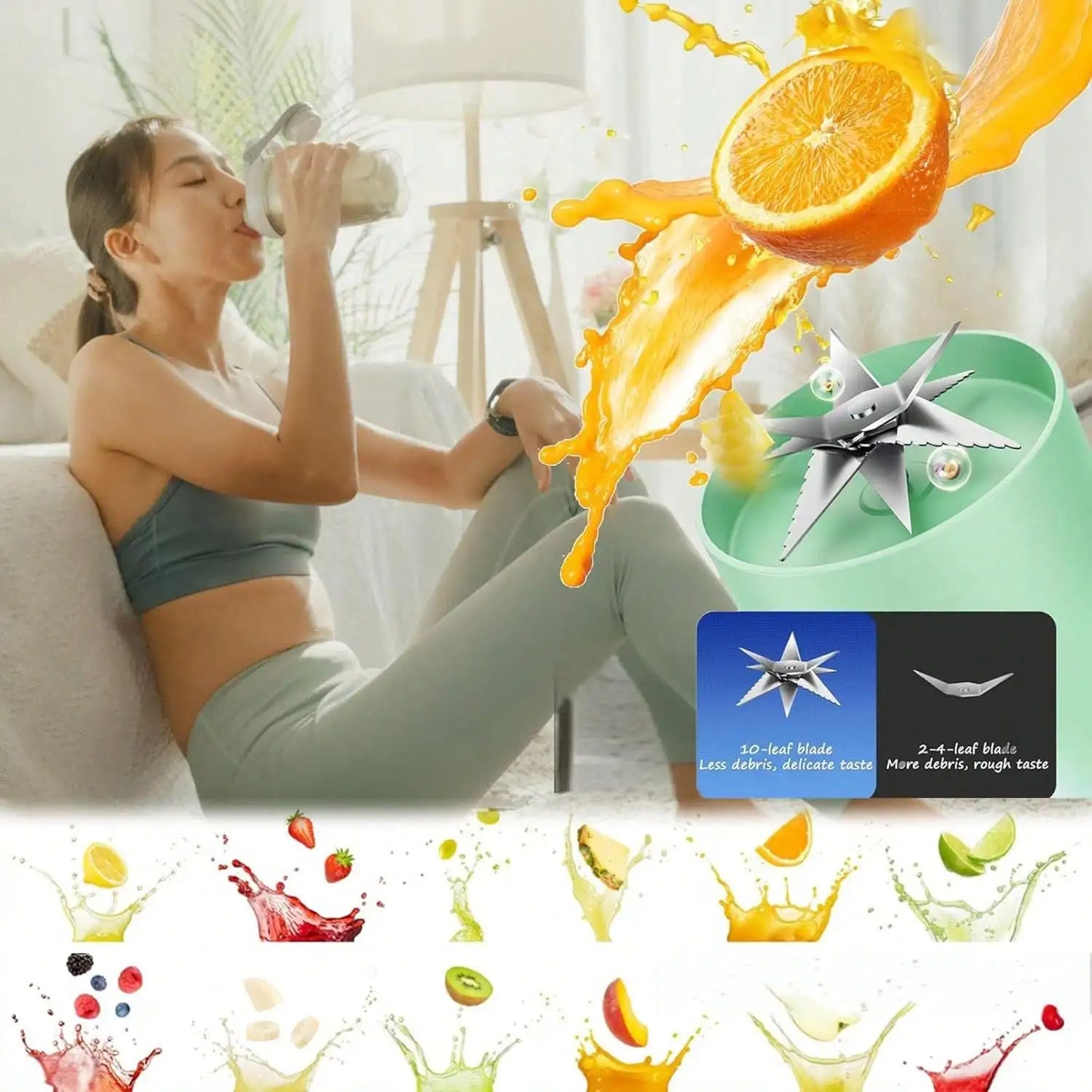 Upgrade To A 10-Blade Mini Portable Juicer, A Multi-Functional Juicer And Blender Suitable For Vegetables, Fruits And Milkshakes, A Rechargeable Juicer, A Portable Blender Suitable For Sports, Travel And Outdoor Use