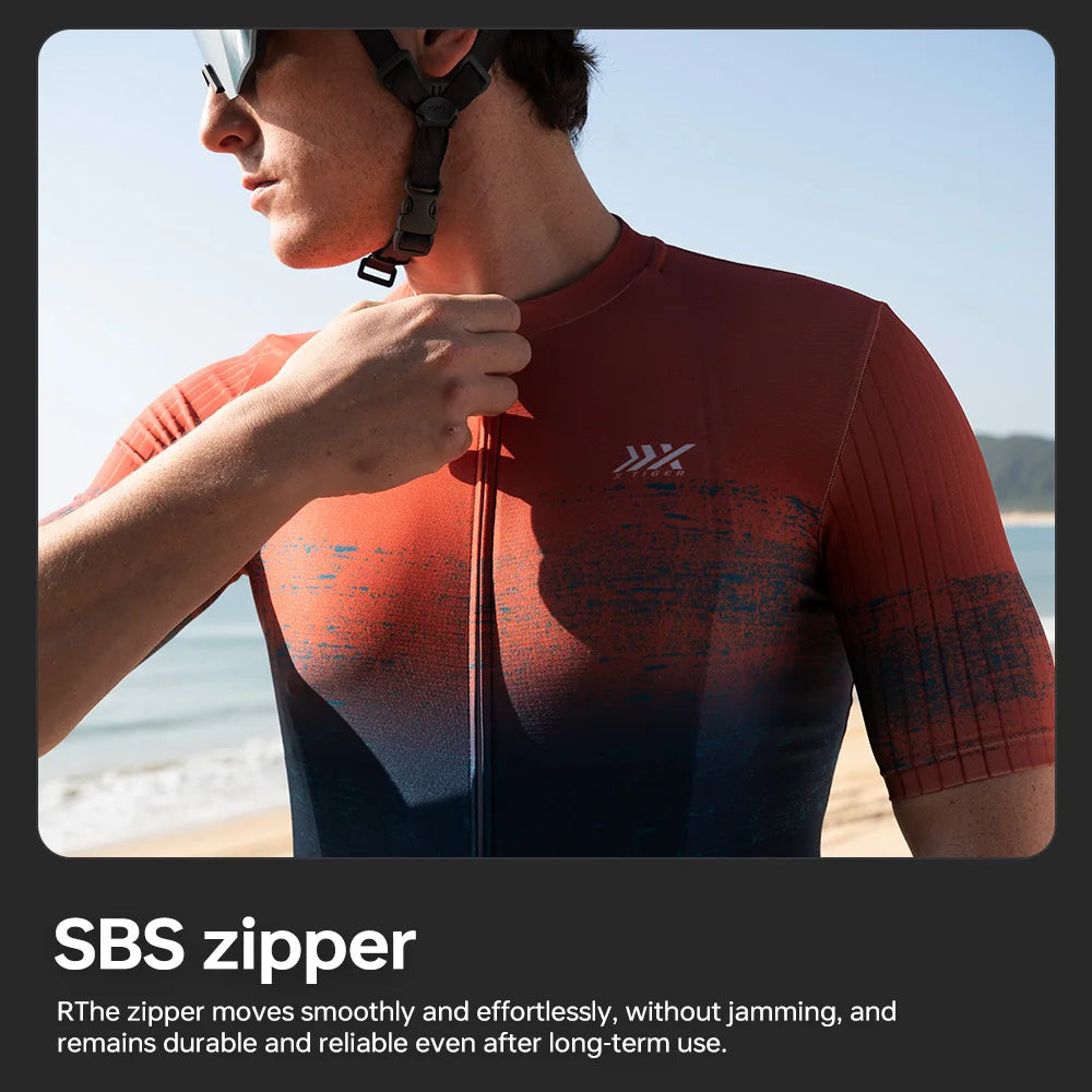 X-TIGER Sunset Wilderness Men Cycling Jersey Summer Quick Dry Breathable Short Sleeve Road Bike MTB Riding Clothing UV Protection Bicycle Tops
