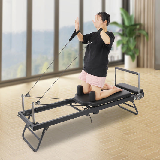 Foldable Pilates Reformer Machine Portable Fitness Equipment Multifunctional Yoga Fitness Equipment Pilates Exercise Equipment Grey/Black Use in Homes/Offices/Yoga Studios/Gyms