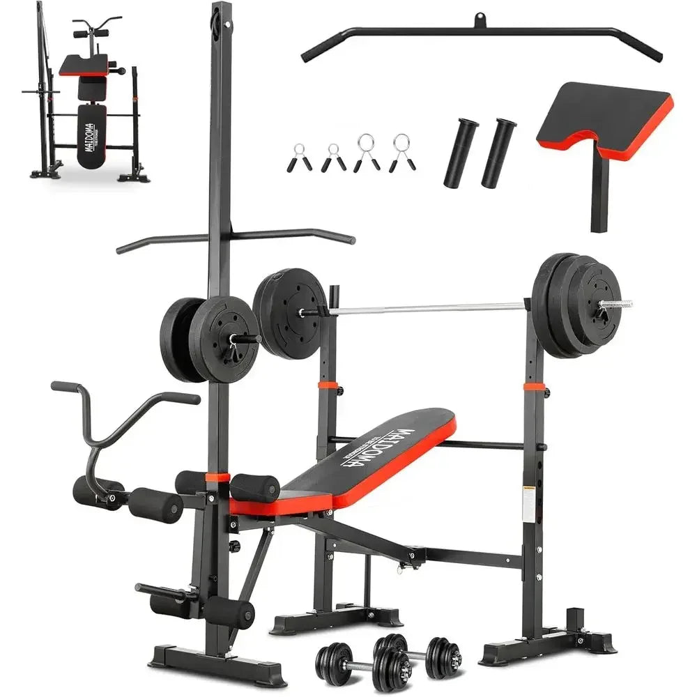 1500-Pound Capacity 8-in-1 Adjustable Weight Bench with Lat Pulldown, Leg Extension/Curl, Preacher Curl, and Squat Rack