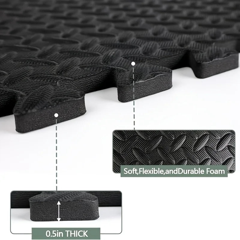 60pcs,11.8x11.8 Inch Interlocking EVA Foam Puzzle Floor Tiles, 1/2 Inch Thick Anti-Slip Shock Absorbing Gym Exercise Mats, Waterproof Noise Reduction Floor Padding with Border Strips for Home Gym Yoga Treadmill Garage Worksho