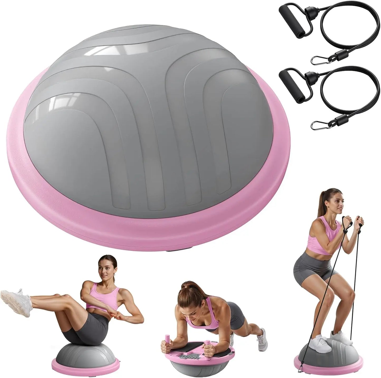 18 Inch Balance Ball Trainer with Resistance Bands And Foot Pump Half Exercise Ball Yoga Ball for Core Strength Training And Sta