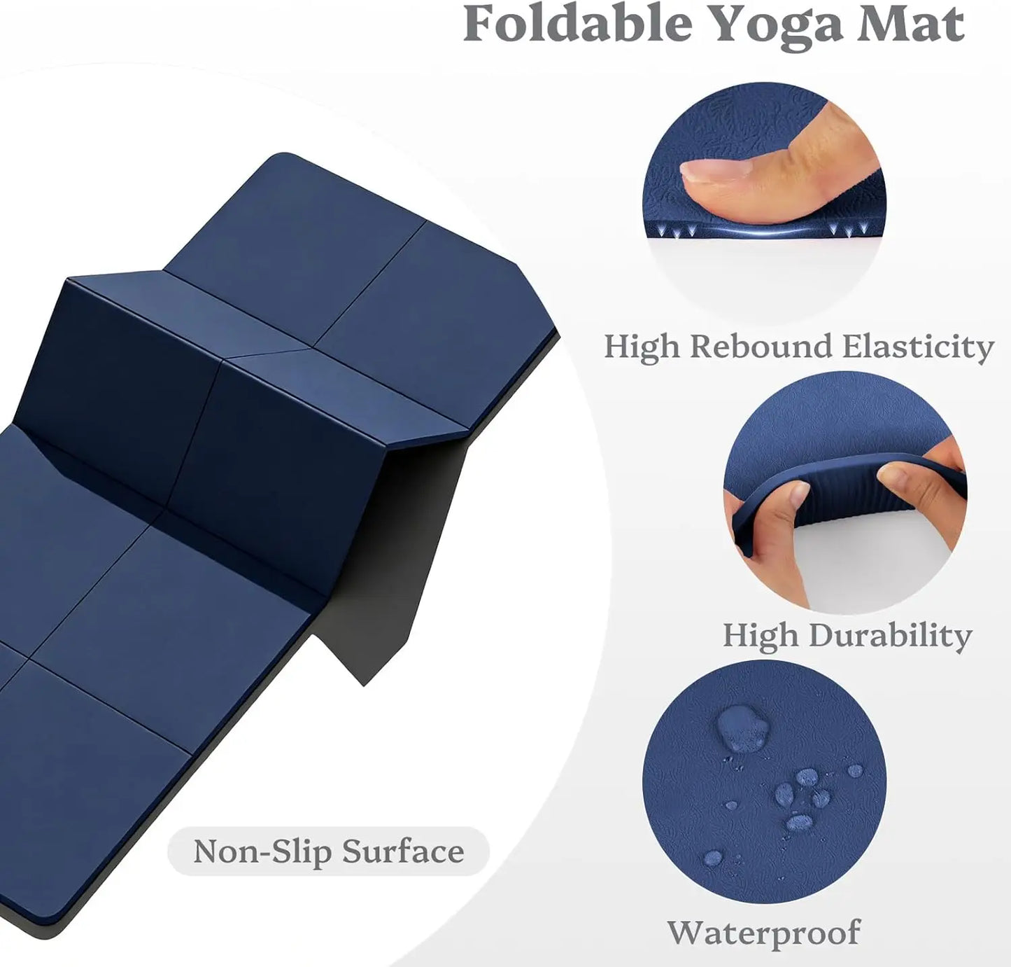 Foldable Yoga Mat Non Slip, 72x24in Extra Wide Thick Exercise Mat with Carrying Strap for Stretching Gym Home Workouts