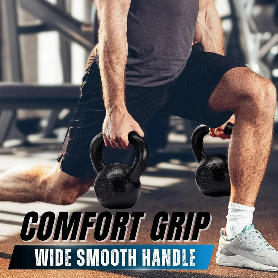 LISM Cast Iron Kettlebell Set For Strength Training Wide Handles