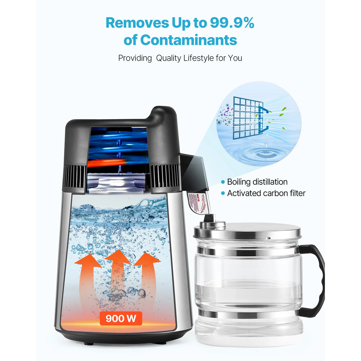 VEVOR Countertop Water Distiller Stainless Steel Pure Water Maker