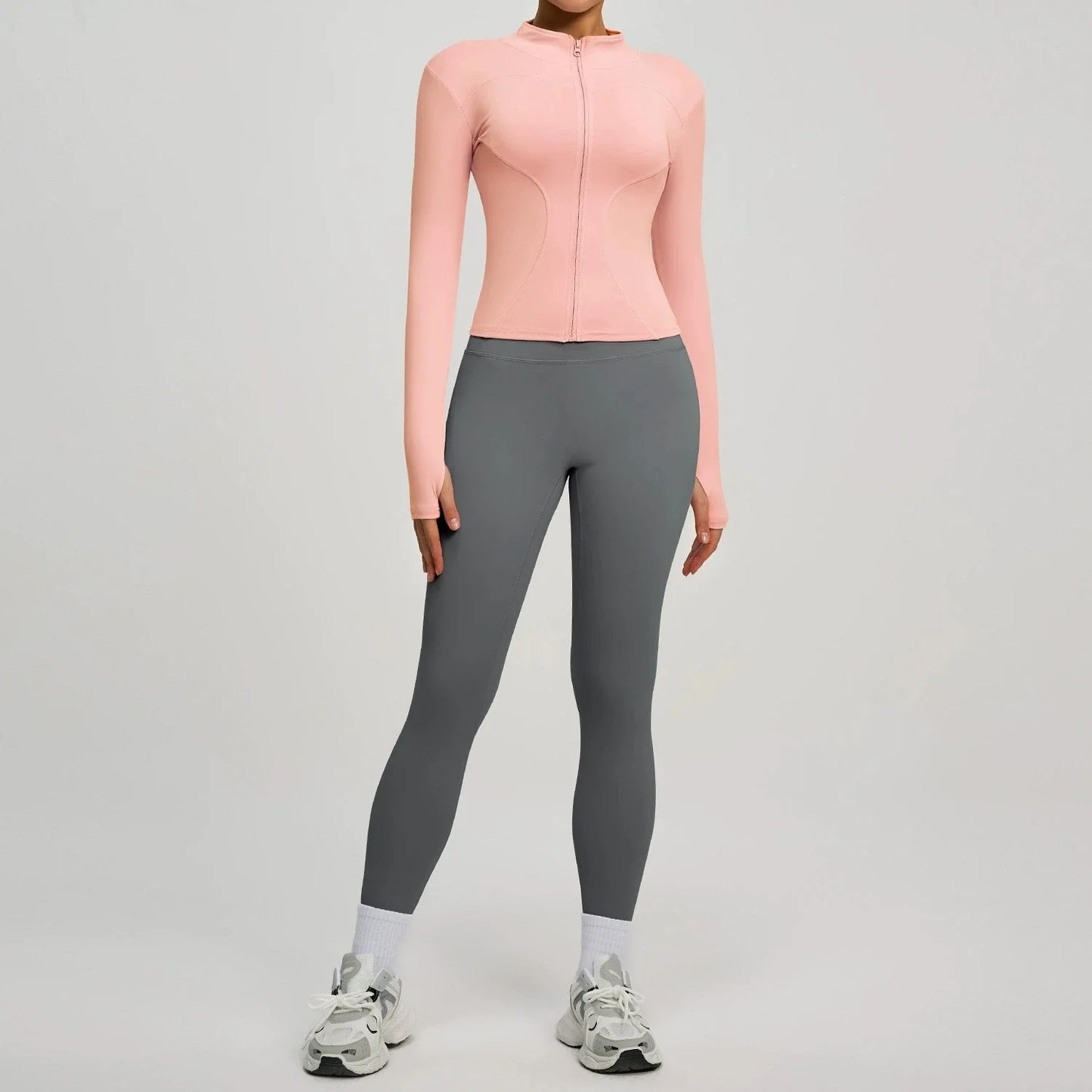Women Long Sleeve Zipper Yoga Jacket Set With Leggings Tracksuit