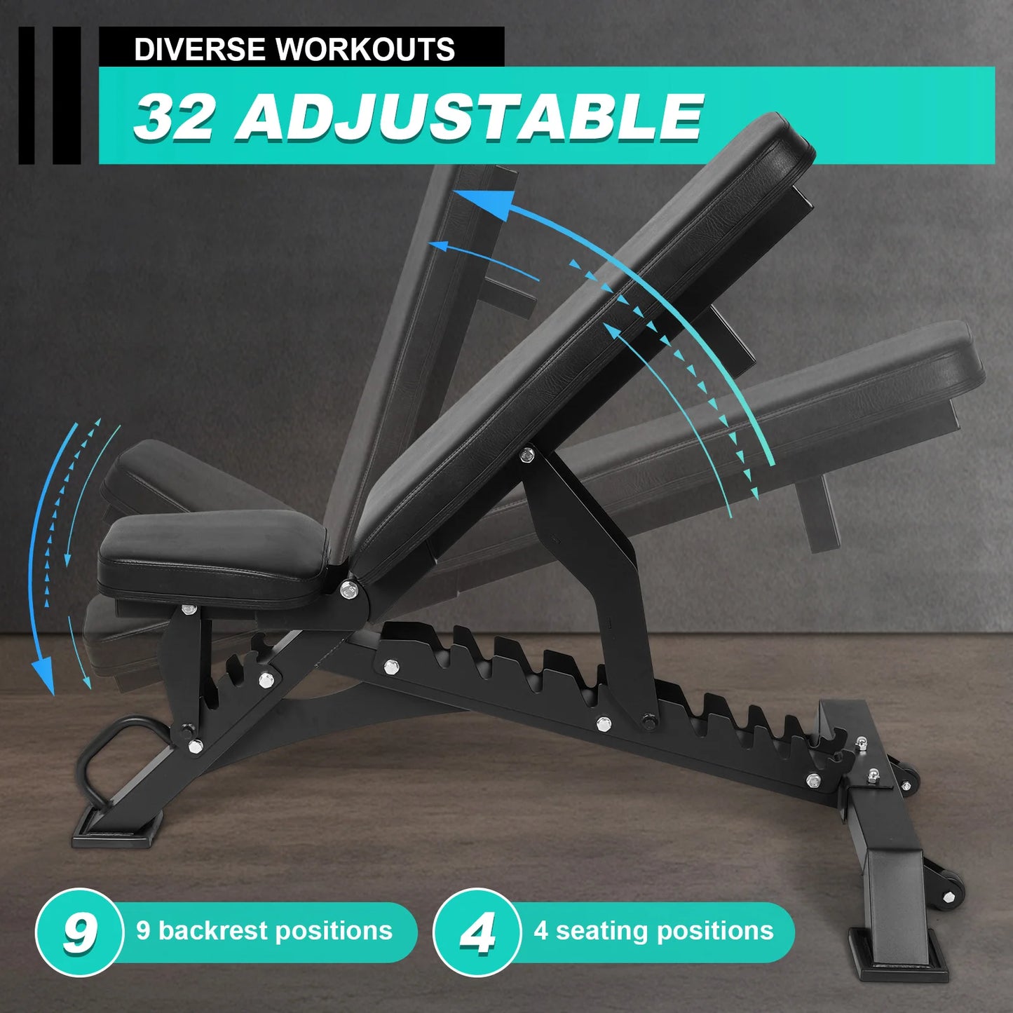 Ergonomic Strength Weight Bench 9 Angle Adjustable Strength Training Bench Exercise Bench for Bench Press Full-Body Workouts