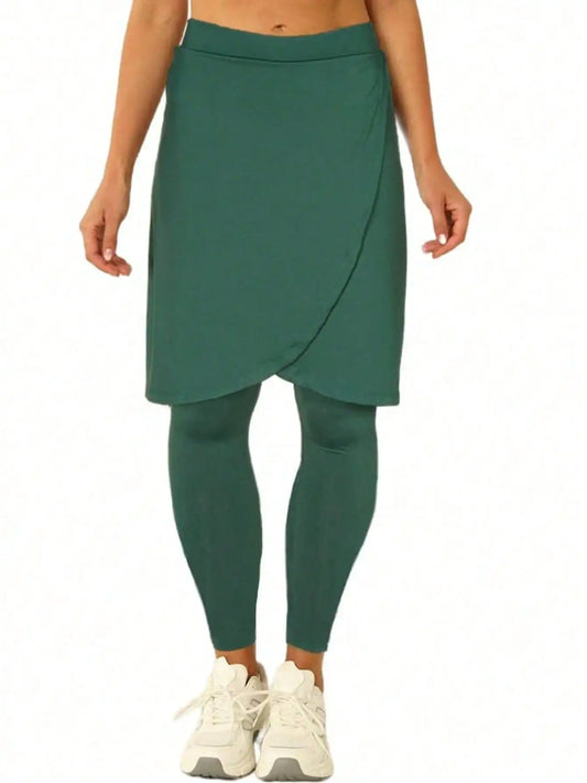 Fisoew Women's Knee Length Athletic Skirt with Leggings Wrap Gym Workout Golf Tennis Skorts with Pocket
