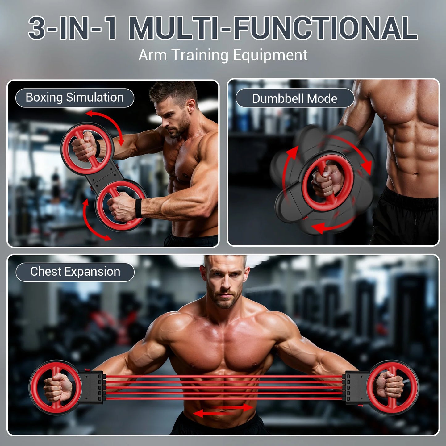 3-in-1 Upper Body Strength Trainer - Detachable Rotator Burn Machine, 360°Hand-Crank Forearm Trainer & Resistance Band, Portable Home/Gym Equipment for Men & Women