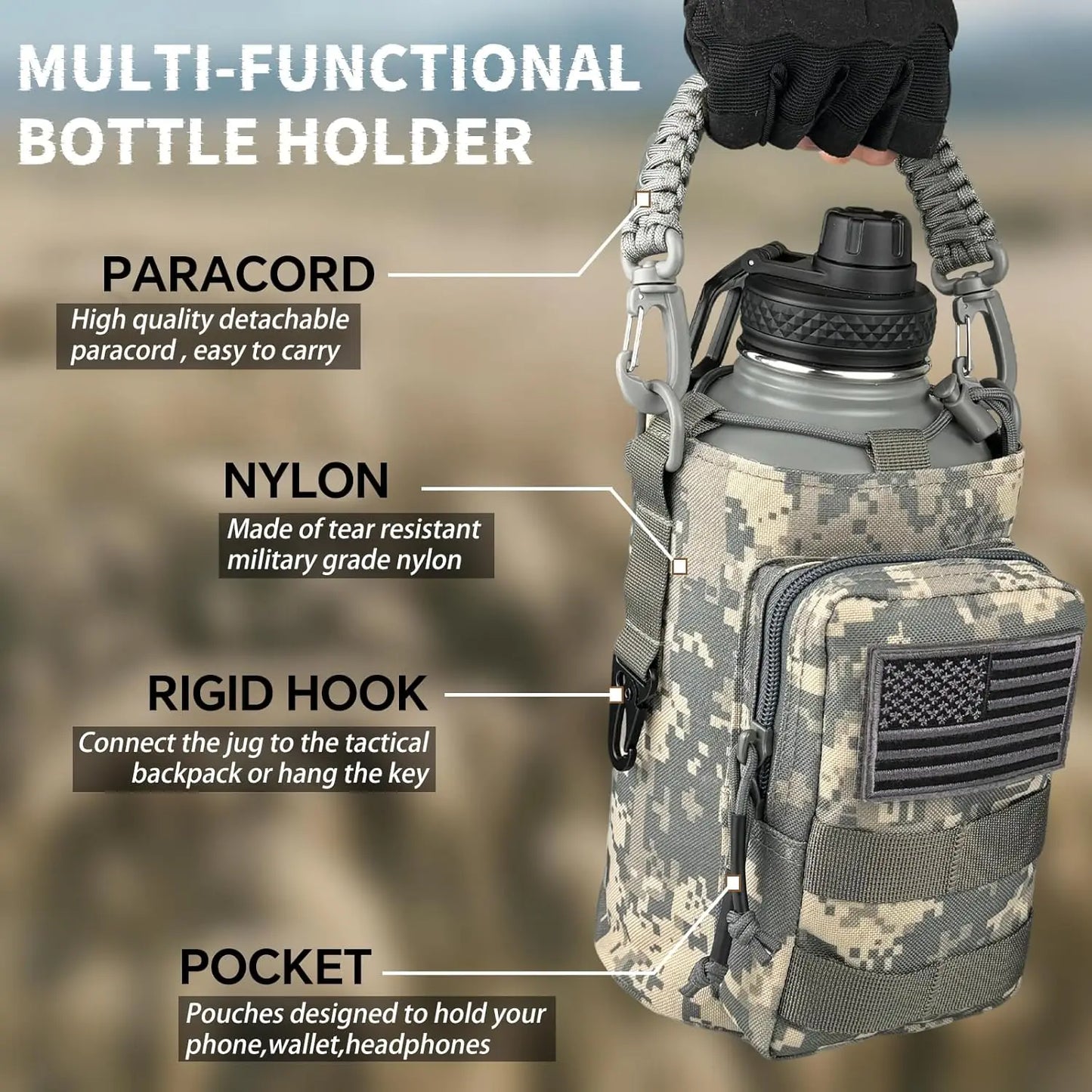 Insulated Stainless Steel Water Bottle With MOLLE Pouch
