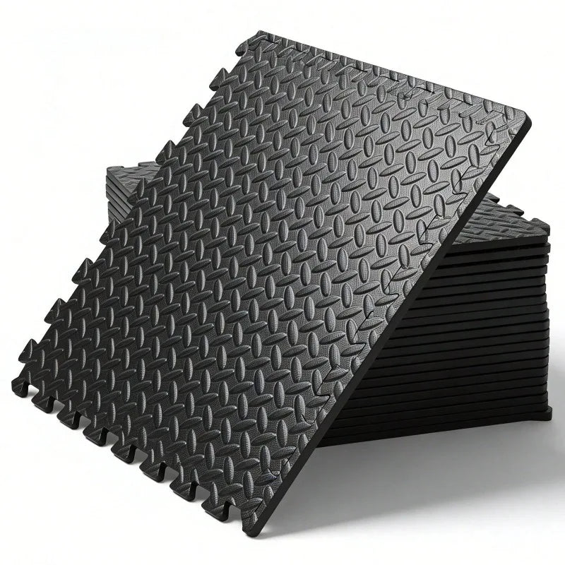 Yoga Mats Puzzle Exercise Mat ½ In, EVA Interlocking Foam Floor Tiles For Home Gym, Mat For Home Workout Equipment, Floor Padding For Crawling, Black, 20 In X 20 In X ½ In, 64 Sq Ft - 24 Tiles (24, Grey)
