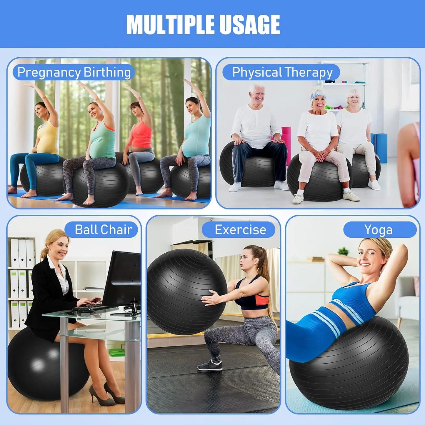 8 Pcs Yoga Exercise Ball Bulk 26 Inch with Inflatable Equipment Pilates Ball with Quick Pump Anti