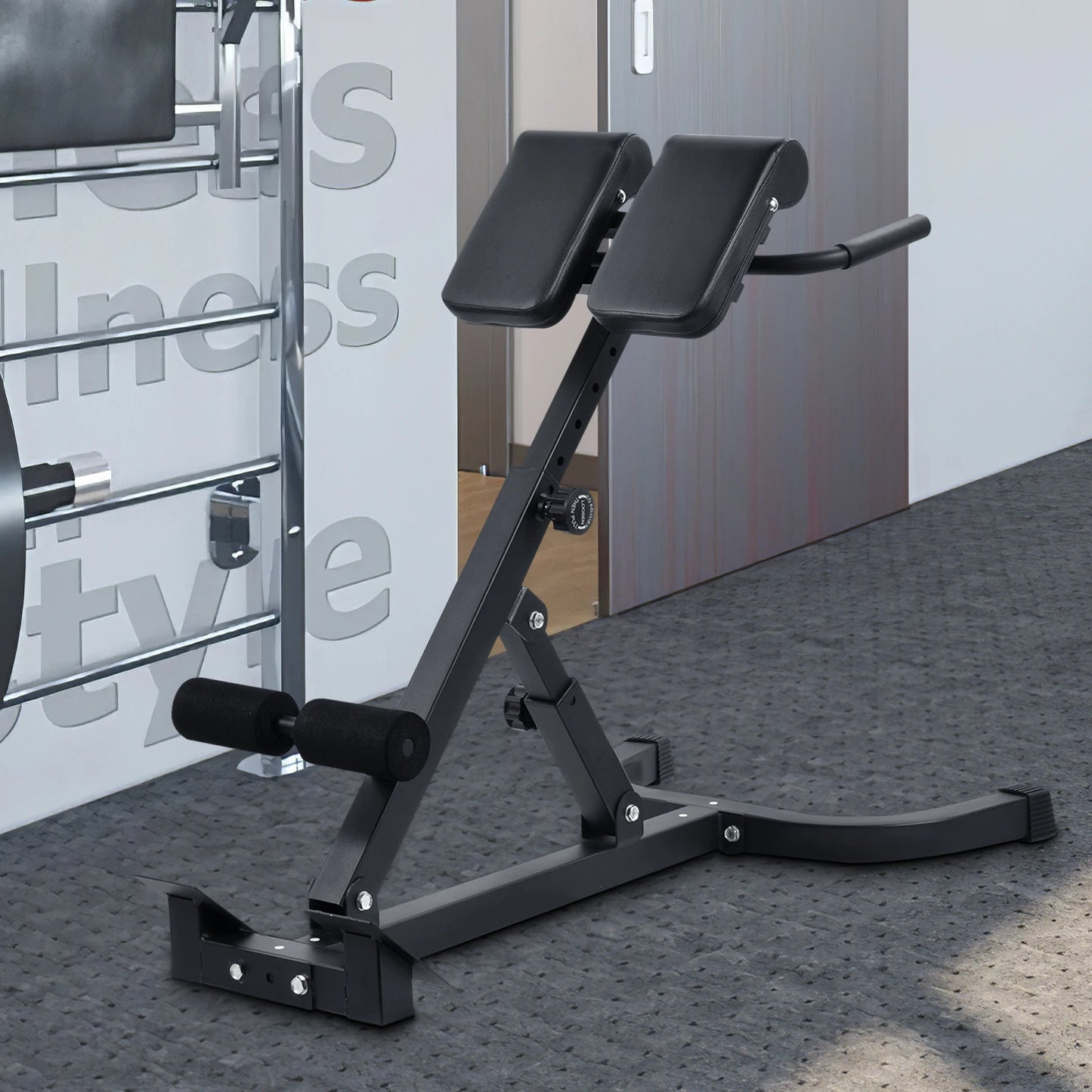 Adjustable Roman Chair for Home Gym, Folding Hyperextension Bench for Lower Back, Heavy Duty Back Extender Machine with 5-Level Height Settings, Space Saving Exercise Equipment for Glutes Abs and Hip Training