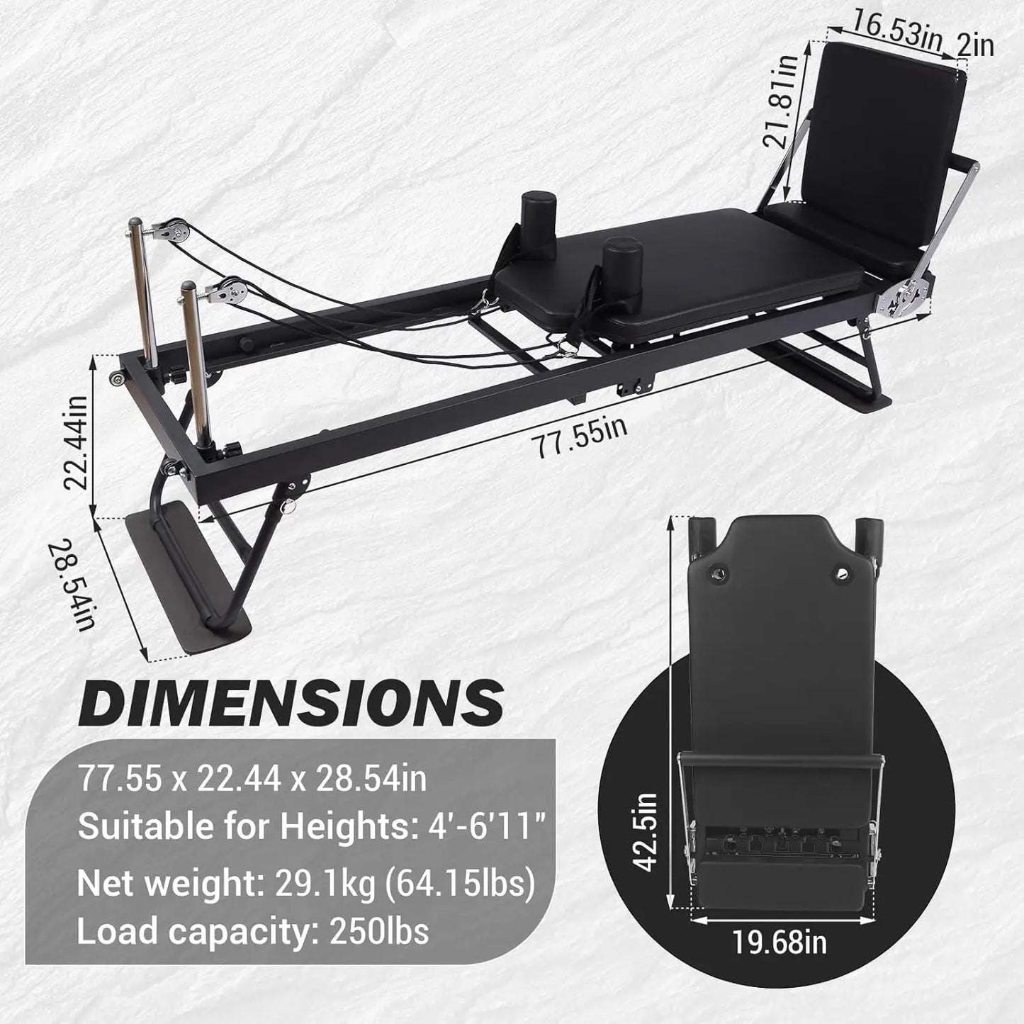 HiMISS Foldable Reformer Pilates Machine With Adjustable Heights And Jump Boards